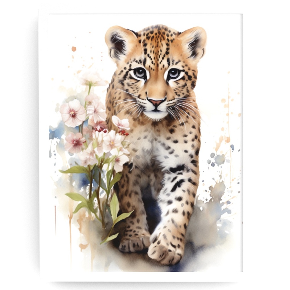 Watercolor Leopard Portrait Wall Art Illustration Print Poster Unframed